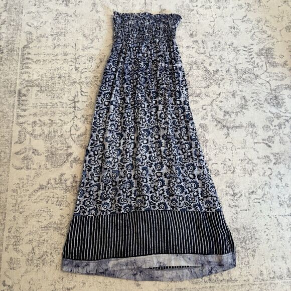 Faherty Margarita 100% Linen Strapless Maxi Dress Size Medium Coastal Artsy Boho - Picture 4 of 9